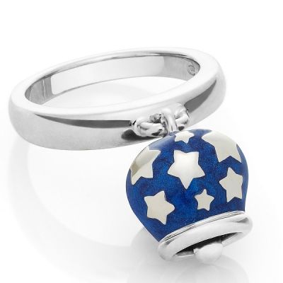 Chantecler / Et Voilà / anello campanella double face / argento e smalto blu perlato, con stelle sul retro
