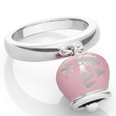 Chantecler / Et Voilà / anello campanella double face / argento e smalto rosa, con sirena sul retro