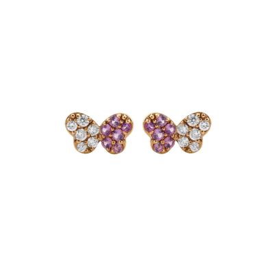 Crivelli / orecchini farfalla / oro rosa, diamanti e zaffiri rosa
