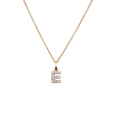 Crivelli / collana lettera iniziale piccola E / oro rosa e diamanti