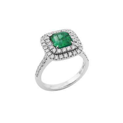 Crivelli / anello / oro bianco, diamanti e smeraldo ottagonale
