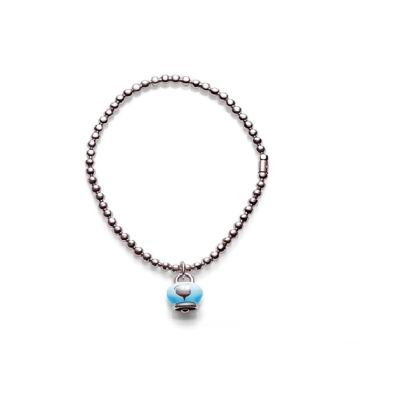 Chantecler / Et Voilà / bracciale pallinato con campanella micro / argento e smalto azzurro / misura S