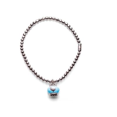 Chantecler / Et Voilà / bracciale pallinato con campanella micro / argento e smalto azzurro / misura M