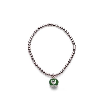 Chantecler / Et Voilà / bracciale pallinato con campanella micro / argento e smalto verde / misura S