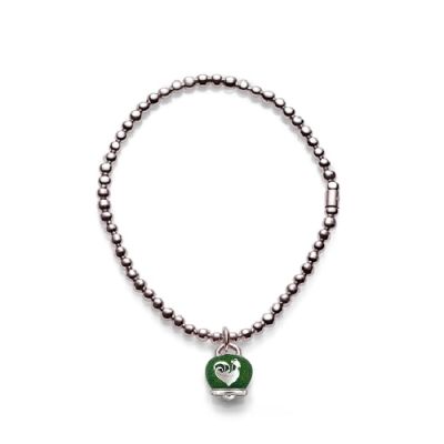 Chantecler / Et Voilà / bracciale pallinato con campanella micro / argento e smalto verde / misura L