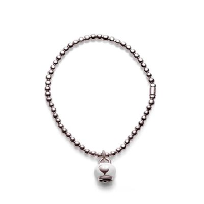 Chantecler / Et Voilà / bracciale pallinato con campanella micro / argento e smalto bianco / misura L