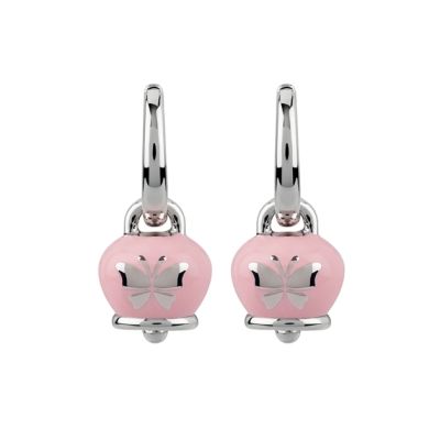 Chantecler / Et Voilà / orecchini campanella micro con farfalla / argento e smalto rosa perlato