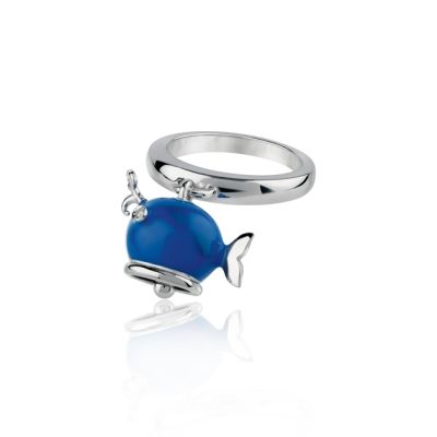 Chantecler / Et Voilà / anello balena micro / argento, smalto blu e diamante bianco