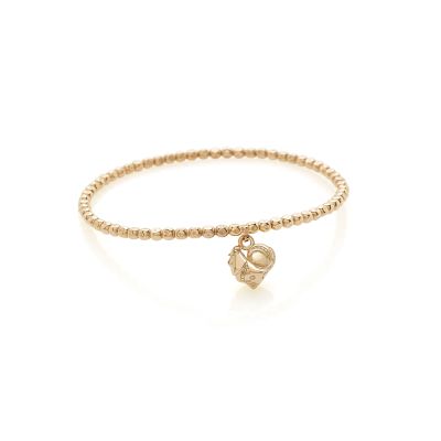 Chantecler / Suamèm / bracciale pallinato elastico con ciondolo galletto micro / oro rosa 9kt / misura M