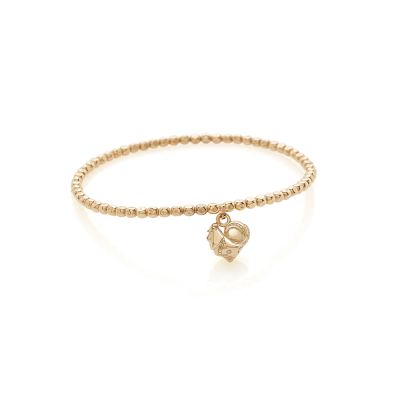 Chantecler / Suamèm / bracciale pallinato elastico con ciondolo galletto micro / oro rosa 9kt / misura M