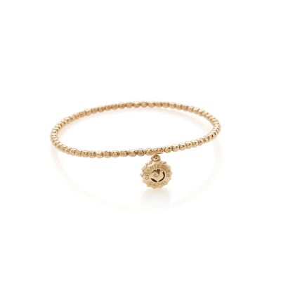 Chantecler / Suamèm / bracciale pallinato elastico con ciondolo logo micro / oro rosa 9kt / misura M