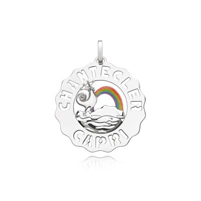 Chantecler / Logo / ciondolo grande gallo e arcobaleno / argento e smalti colorati