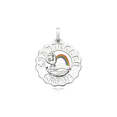 Chantecler / Logo / ciondolo piccolo gallo e arcobaleno / argento e smalti colorati