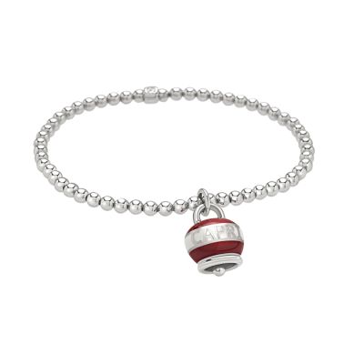 Chantecler / Capriness / bracciale pallinato elastico con ciondolo campanella micro Dolce Vita / argento, smalto rosso e bianco / misura L