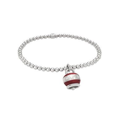 Chantecler / Capriness / bracciale pallinato elastico con ciondolo campanella micro Dolce Vita / argento, smalto rosso e bianco / misura M