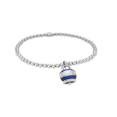 Chantecler / Capriness / bracciale pallinato elastico con ciondolo campanella micro Dolce Vita / argento, smalto blu e bianco / misura L