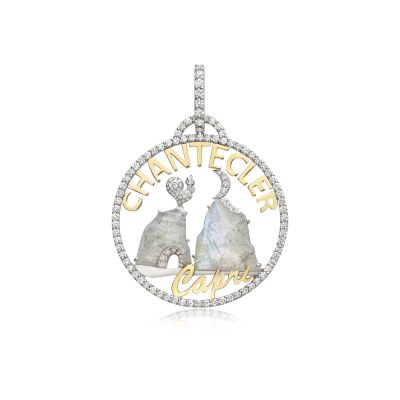 Chantecler / Logo Moonlight / ciondolo piccolo / oro bianco e giallo, diamanti bianchi e labradorite