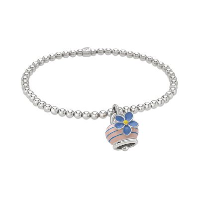 Chantecler / Non Ti Scordar di Me / bracciale pallinato elastico con ciondolo campanella micro / argento, smalto rosa e turchese / misura M