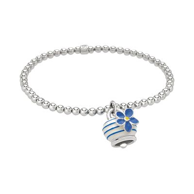 Chantecler / Non Ti Scordar di Me / bracciale pallinato elastico con ciondolo campanella micro / argento, smalto bianco e turchese / misura M