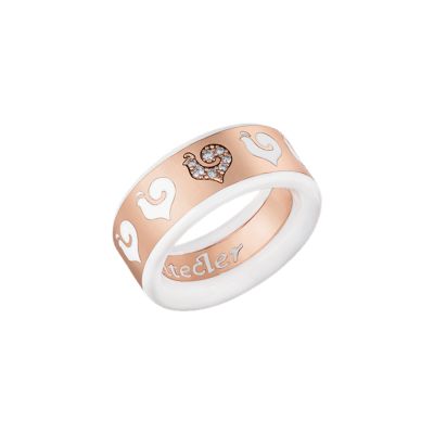 Chantecler / Carousél / anello a fascia / oro rosa, smalto bianco e diamanti 
