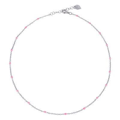 Chantecler / Et Voilà / collana catena forzatina con sferette 42 cm / argento e smalto rosa