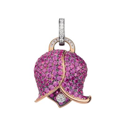 Chantecler / Campanelle / ciondolo campanella Bouganville grande / oro rosa 18 Kt, diamanti e zaffiri rosa