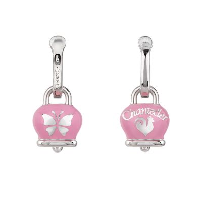 Chantecler / Et Voilà / orecchini campanella piccoli con farfalla / argento e smalto rosa