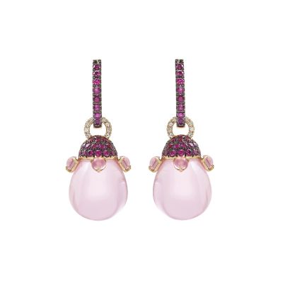 Chantecler / Joyful / orecchini / oro rosa, diamanti, zaffiri rosa e poire in cristallo rosa