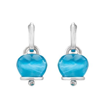 Chantecler / Et Voilà / orecchini campanella medi / argento, resina color topazio azzurro e diamanti