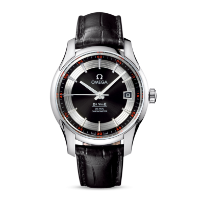 Omega De Ville Hour Vision Co-Axial / orologio uomo / quadrante nero / cassa acciaio / cinturino pelle nera