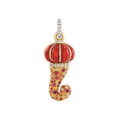 Chantecler / Corni / ciondolo cornetto medio / oro giallo 18 kt, diamanti, zaffiri, rubini e corallo