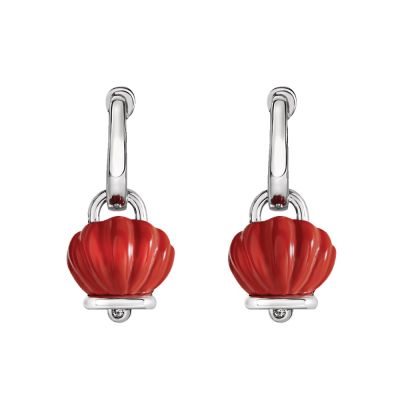 Chantecler / Et Voilà / orecchini campanella piccola / argento, bioresina color corallo e diamanti