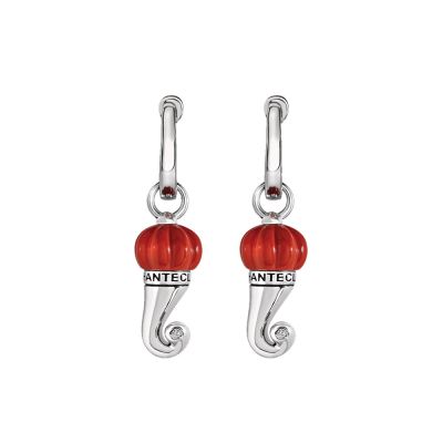 Chantecler / Corni / orecchini piccoli / argento, bioresina color corallo e diamante