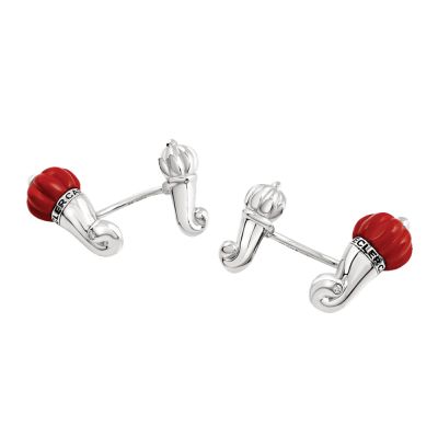 Chantecler / Corni / gemelli piccoli / argento, bioresina color corallo e diamanti