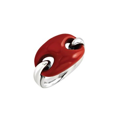 Chantecler / Capriness / anello maglia marina / argento e bioresina color corallo