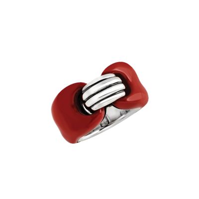 Chantecler / Capriness / anello fascia maglia marina / argento e bioresina color corallo