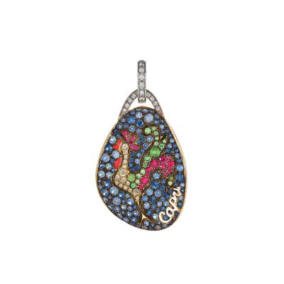 Chantecler / Miniatura / ciondolo con galletto / oro giallo, diamanti e pietre preziose