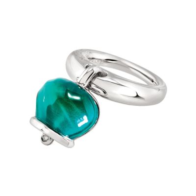 Chantecler / Et Voilà / anello campanella medio / argento, resina verde paraiba e diamante