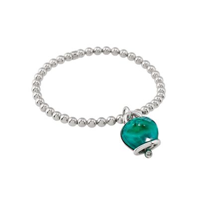 Chantecler / Et Voilà / bracciale elastico campanella media / argento, resina sfaccettata verde paraiba e diamante / misura L