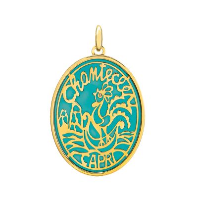 Chantecler / Logo / ciondolo / oro giallo, smalto cattedrale ottanio e diamante
