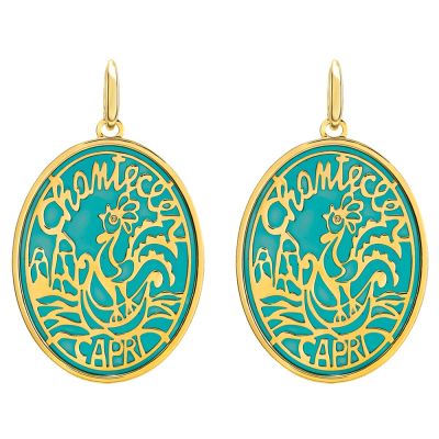 Chantecler / Logo / orecchini / oro giallo, smalto cattedrale ottanio e diamanti