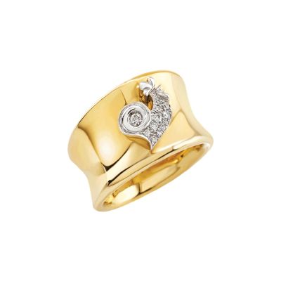 Chantecler / Logo / anello fascia con gallo / oro giallo e diamanti
