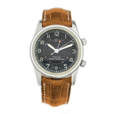Girard Perregaux Time-Zone Alarm Automatic / orologio uomo / quadrante nero / cassa acciaio / cinturino pelle marrone