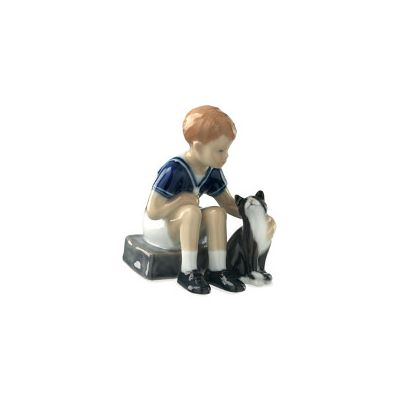 Royal Copenhagen / Jens con gatto mini / blu, bianco, grigio / porcellana