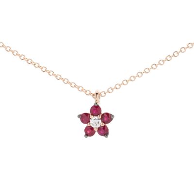 Buonocore / collana fiore / oro rosa, rubini e diamante bianco