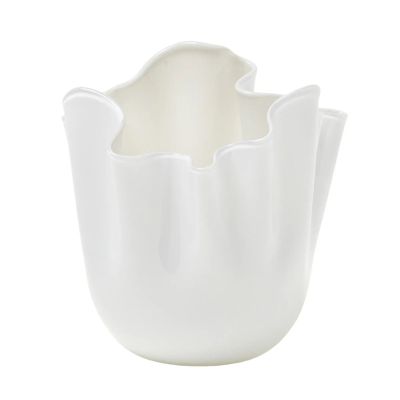 Venini / Fazzoletto - Snow / vaso / lattimo, interno talpa / vetro opalino soffiato e lavorato a mano