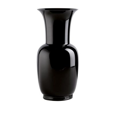 Venini / Opalino / vaso / nero / vetro soffiato lavorato a mano