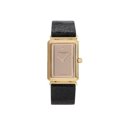 Vacheron Constantin / Extra Plate / orologio uomo / quadrante dorato / cassa oro giallo / cinturino pelle nero