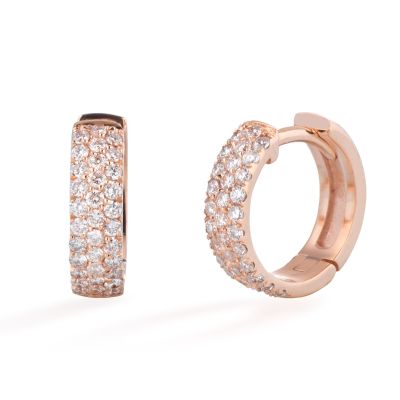 Buonocore / orecchini a cerchio 3 file / oro rosa e diamanti bianchi