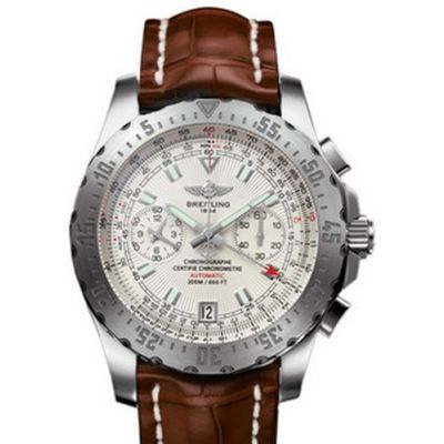 Breitling Skyracer / orologio uomo / quadrante argentato / cassa acciaio / cinturino pelle marrone